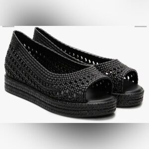 MELISSA x Jason Wu Camilla Black Woven Peep Toe Jelly Flats Shoes Size 7